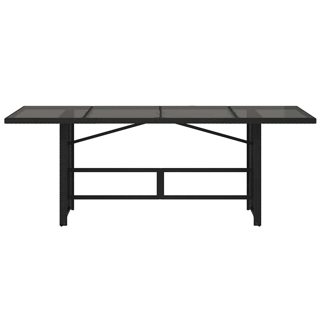 Garden Table with Glass Top Black 190x80x74 Cm Poly Rattan