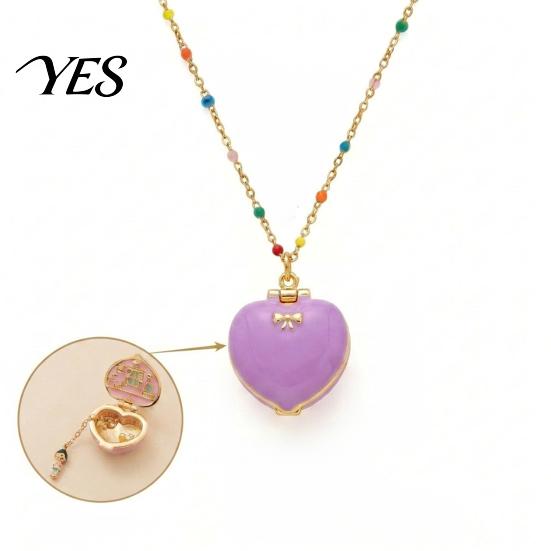 Small Figurine Jewelry Openable Heart Charm Necklace, Box Pendant with Mini Figurine, Cute Necklace Women Tiny Locket Gift for Wife Girlfriend A