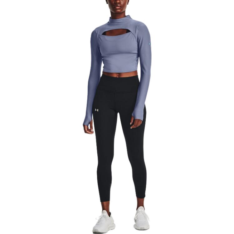 Under Armour Rush Series Unifarbenes High-Neck Langarm-T-Shirt Damen Oberteile Morgen-Lila 1374526-767