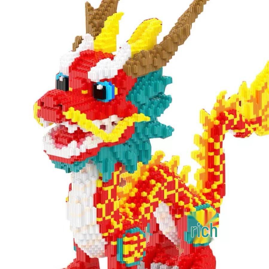 Guochao Chinese Dragon Large Educational Building Blocks - Qilin Puzzle Ornament, High-Difficulty Fortune Dragon Toy Gift