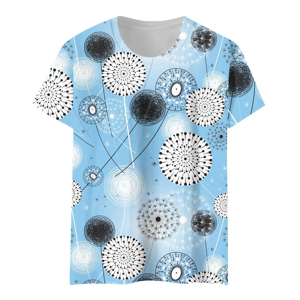 Women's Summer Flower Print Round Neck Short Sleeve T-shirt Top