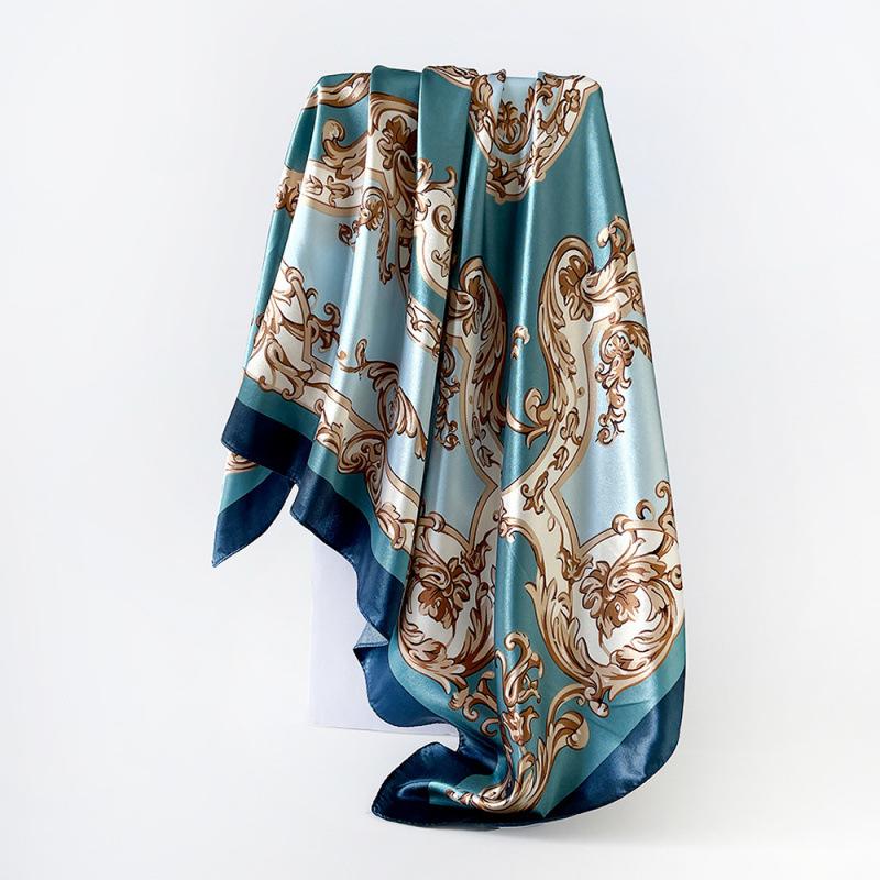 Artificial Silk Headscarf Satin Square Scarf 90cm Headscarf Women's Printing Silk Scarf Trendyeasiest for Match Shawl