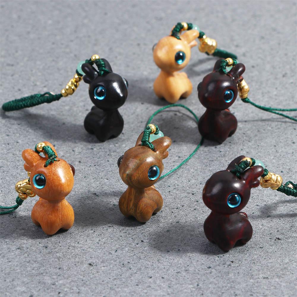 Sandalwood Deer Handmade Rope Bag Pendant Mobile Phone Wood Key Chain Chinese Style Key Ring