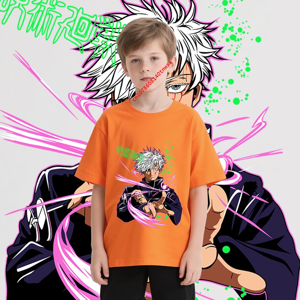 Jujutsu Kaisen Satoru Gojo 13 Anime Print Boys T Shirt High Quality Cotton Tee Cool Graphic Clothes for Kids