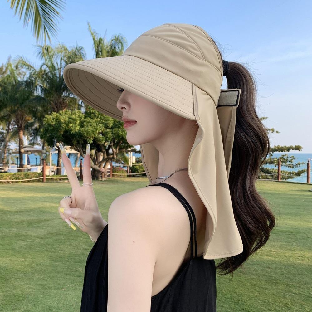 Summer Wide Brim Bucket Hat Empty Top Neck Cover Cap New Women Sun Hat  Outdoor