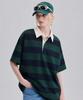TAILOR STUDIO Oxford Stripe Polo Sweatshirt (Green/Navy)