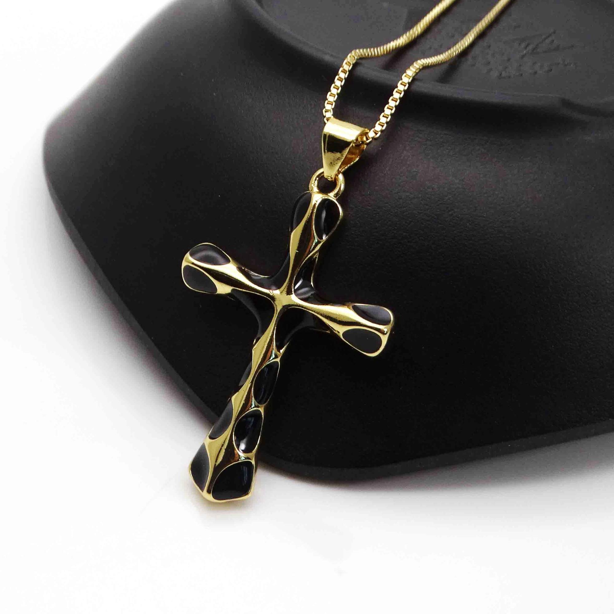 

Микро циркон Радужный кулон крест ожерелье Капли краски Красно-черный крест Медное золото с покрытием DIY шейная цепь Ожерелье Циркон чёрный