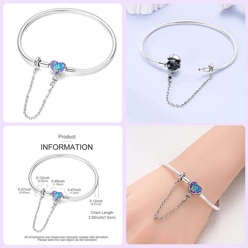 925 Silver Heart Shaped Series Love Forever Shining Zircon Bracelets Fit DIY Charm Beads Birthday Jewelry Gift