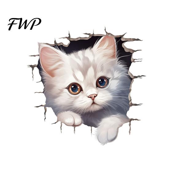 Peel Stick Toilet Decal Broken Wall Cat Sticker, And Decor Easy Application Window Sticker Decal, Removable Waterproof PVC Lid for Bathroom