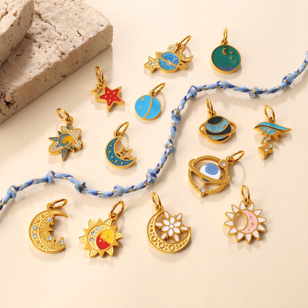 Niche Gold Star Moon Sun Planet Pendant Fashion Versatile Oil Drip Diamond Personalized Accessories