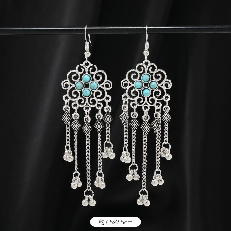 Niche turquoise earrings Bohemian long fringed earrings women's retro design earrings