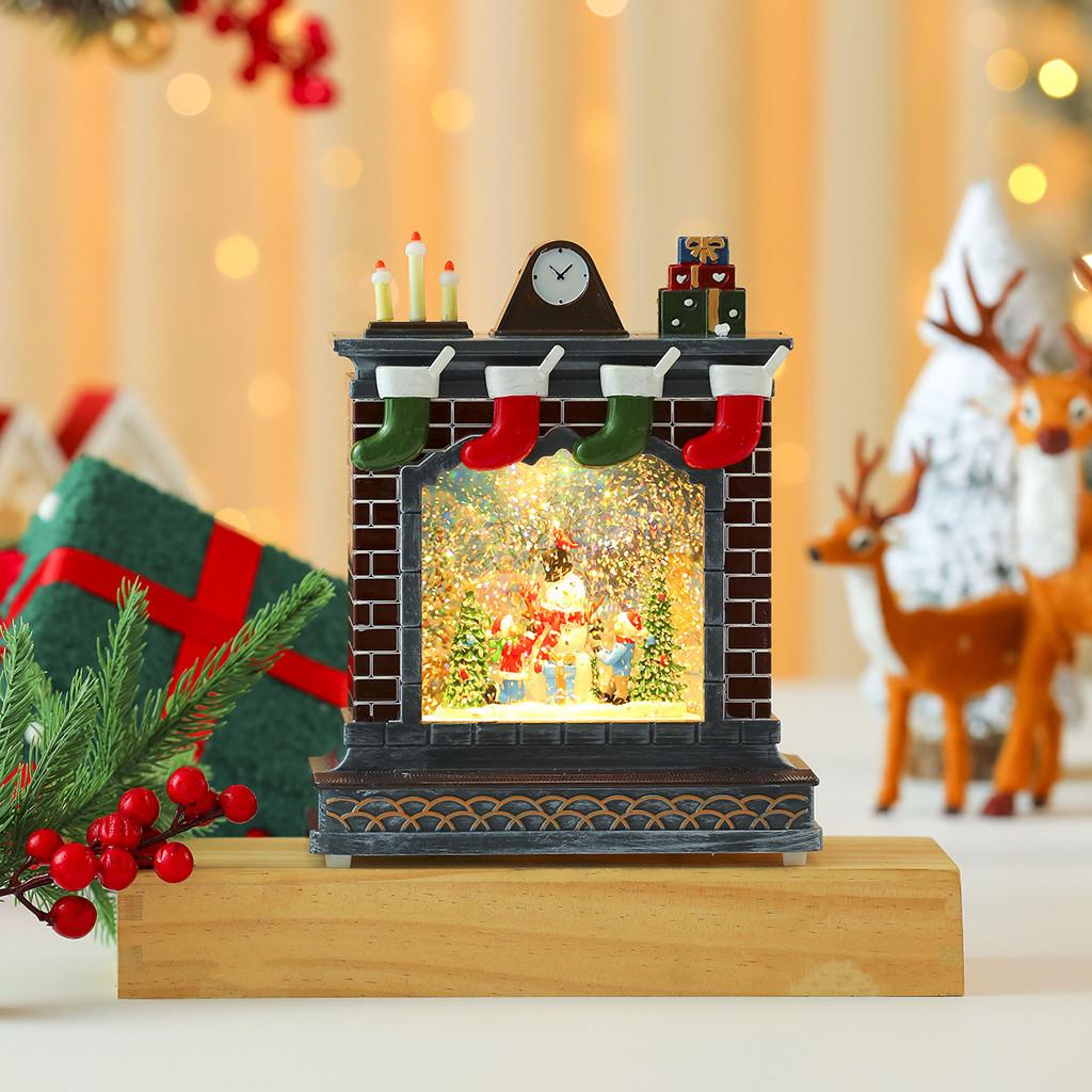 Music Ornament Fireplace Box With Snowman And Reindeer Christmas Gift Decor