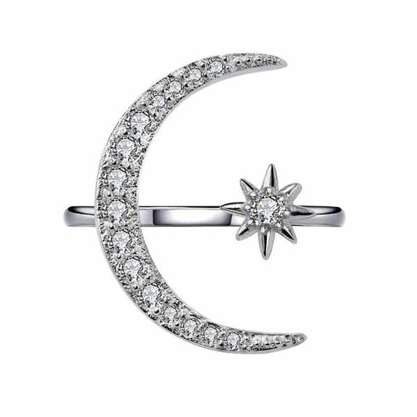 Crescent Moon Star Ring European and American 18k Creative Exaggerated Opening Engagement Ring