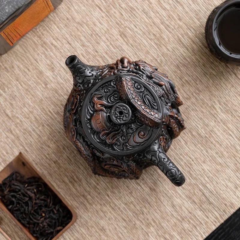 Purple Pottery Vintage Teapot Ceramic Carve Kung Fu Teapot Single Teapot Pu'er Tea Making Device Tea Sets Chinese Tea Pot
