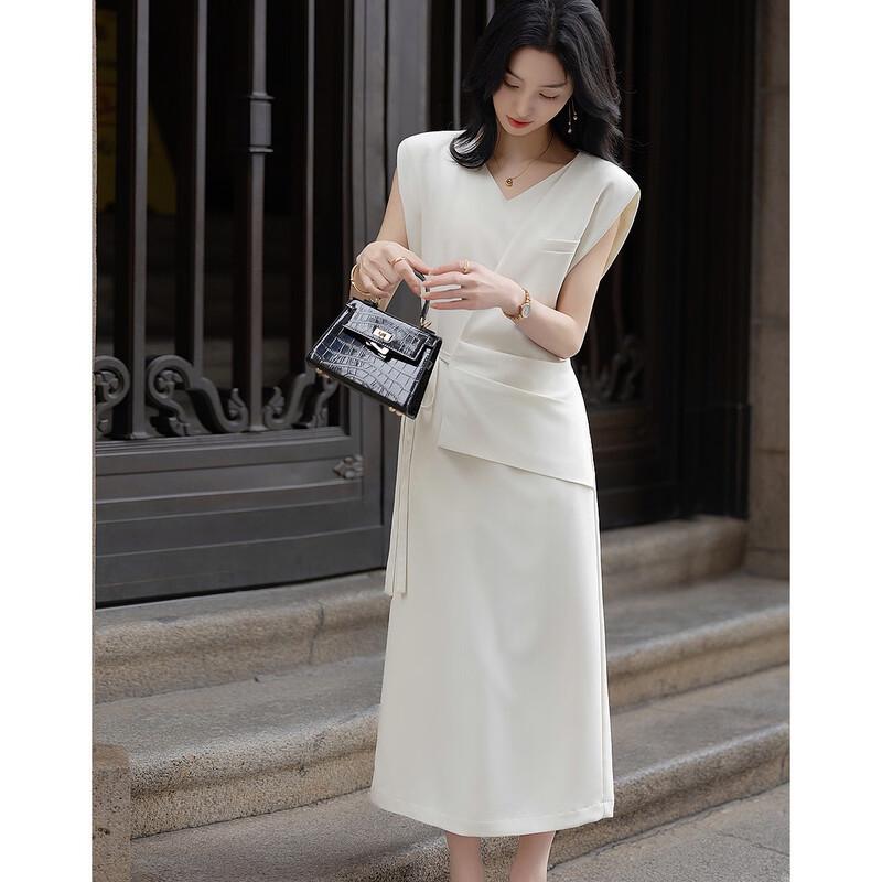 Demana Elegant Faux Two-Piece V-Neck Tie-Waist Dress