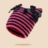 Crochet Stripe Pattern Hat Handmade Cat Ear Hat Winter Warmer Knitted Hat Cold Winter Presents for Students Teenagers