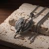 Ancient Egyptian Bastet Cat Double-Winged 3D Pendant On Stainless Steel Square Bead Chain