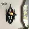 Gothic Bedroom Decor Wall Shelf, Vintage Floating Shelf for And Living Room, Matte Black Pointed Arch Decorative Wall-Mounted Display Rack with