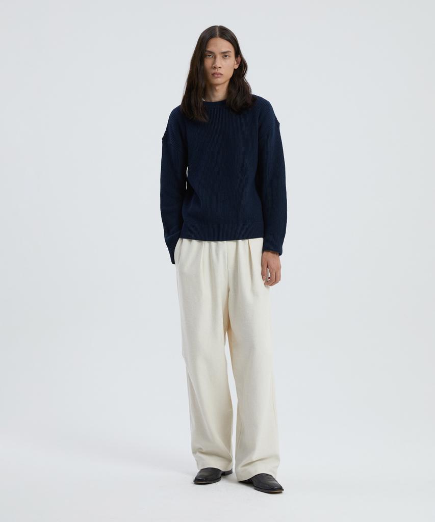 KNITTED Soft Cotton Drop Shoulder Waffle Knit Navy