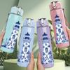 1PC Blue Sketch Sea Lighthouse Art 750ml Color Plastic Sports Water Bottle Leakproof Flip Straw Lid Suitable for Sports Office Home Use