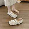 Hollow Fishing Net Crocheted One-word Strap Single Shoes Women's 2025 New Round Head Flat-soled Ballet Shoes Woven Mary Jane