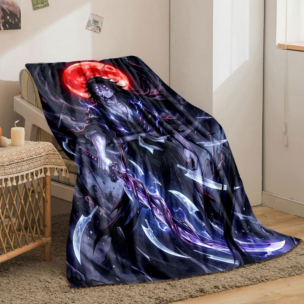 A Warrior with Glowing Eyes, a Crackling Sword, and a Red Moon Background. for All Seasons Blanket Lunch Break Throw Gift