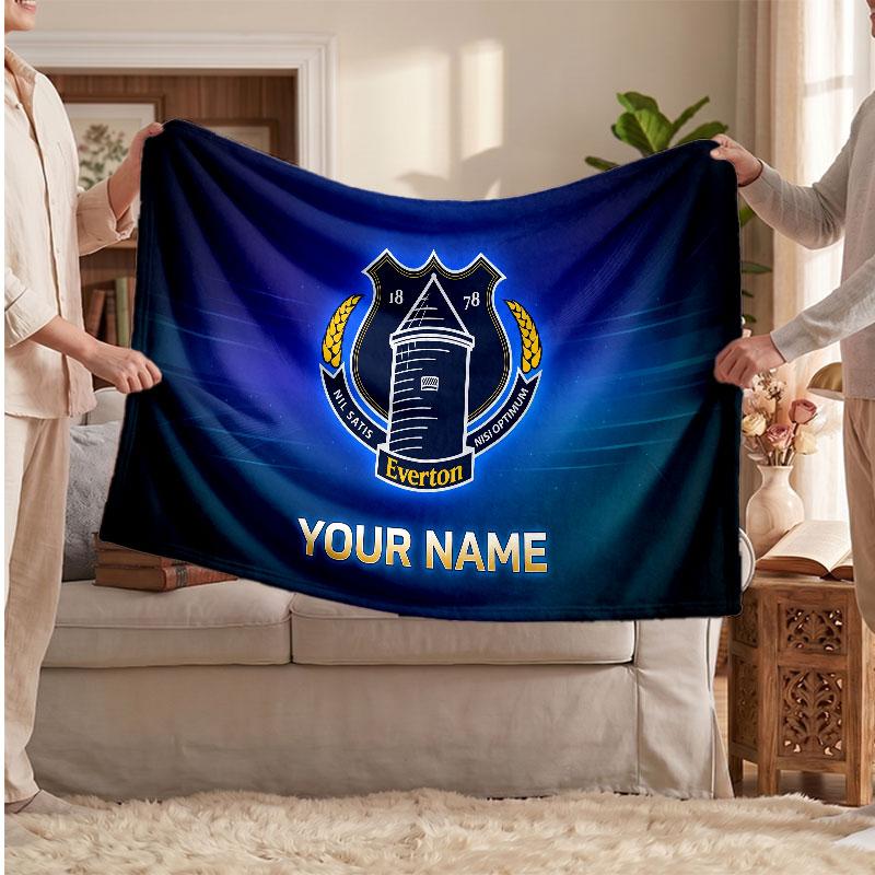 Everton FC Personalisierte Fleecedecke Mit Fußballlogo, Individueller Name Text Weich Warm Home Überwurfdecke