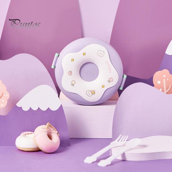 Boîte à Bento En Forme De Donut - Récipient Alimentaire Micro-ondable, Anti-Fuite, Pour École Et Pique-nique | Rose