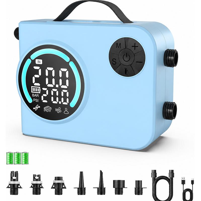 Cordless 20PSI SUP Air Pump Auto Shut Off Inflate Deflate USB-C 12V DC Portable Inflator for Kayak Boat