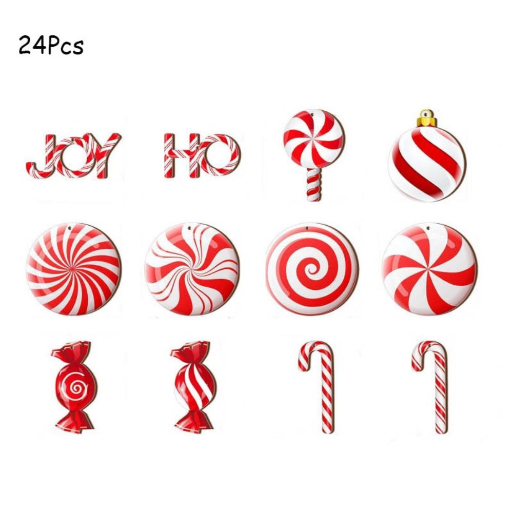 12/24Pcs Fun Wooden Christmas Tree Decoration Candy Cane Red Candy Cane Decoration DIY Hanging Hanging Ornaments Home Decor