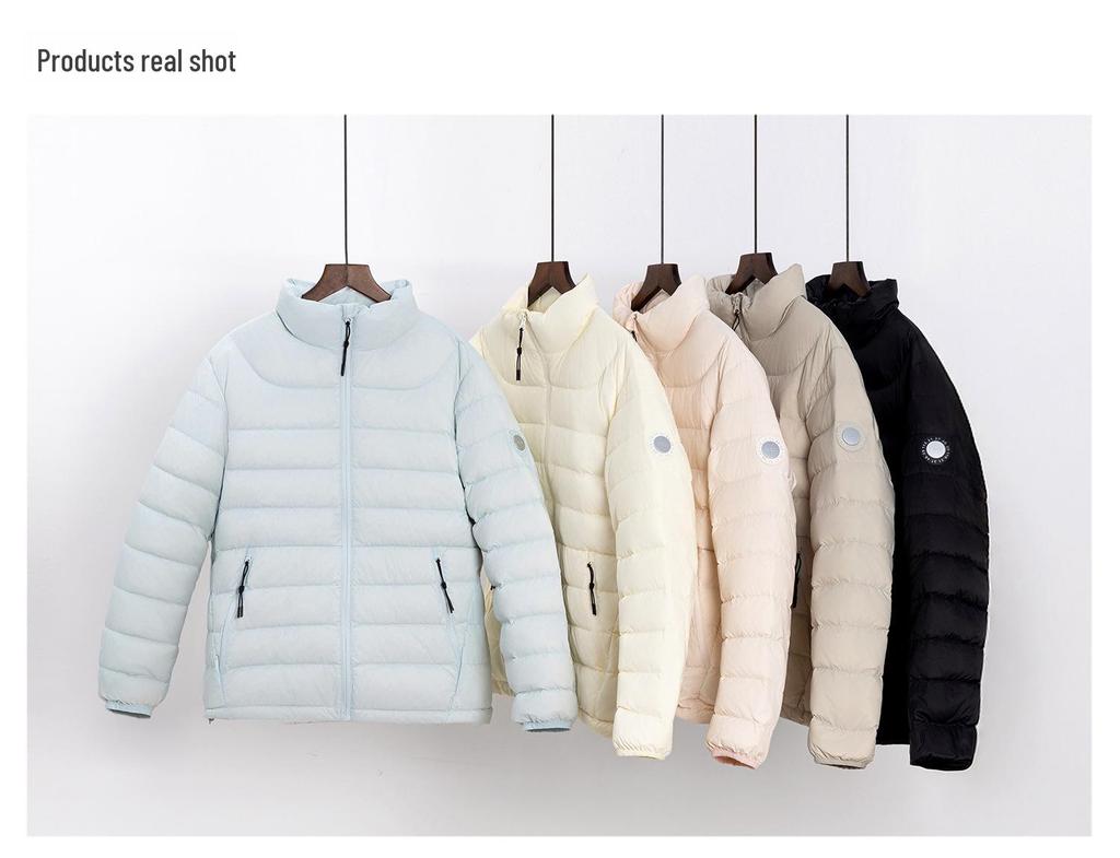 Sweet Style Lightweight White Duck Down Jacket for Women - Winter 2026, Short, Ribbed Sport Inner Lining, Stand Collar.