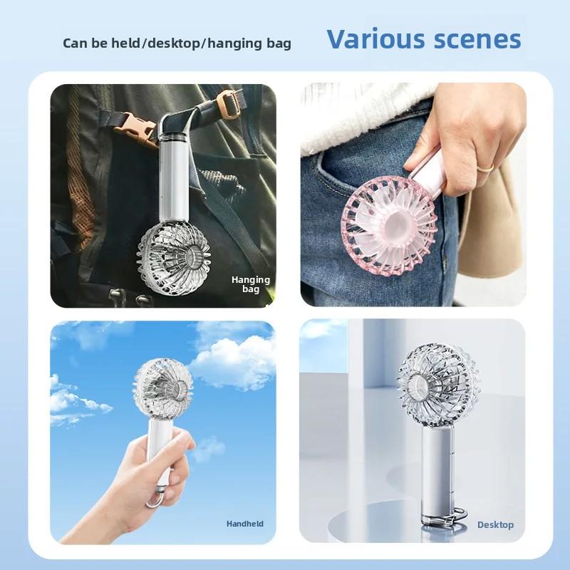 Mini Transparent Portable Handheld Fan USB Outdoor Silent Desktop Fan Hooks Included Home Appliance