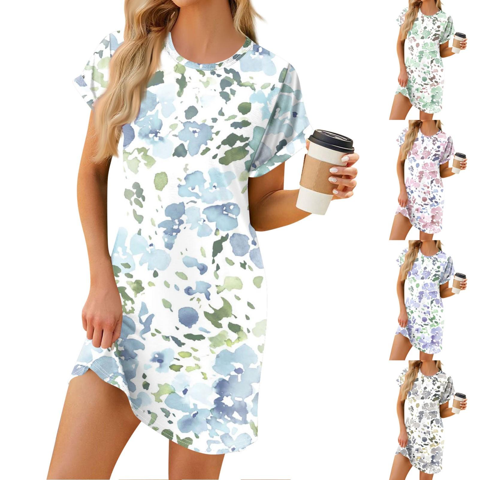 

Женское весеннее и летнее модное свободное платье с круглым вырезом и цветочным принтом, с короткими рукавами L зелёный