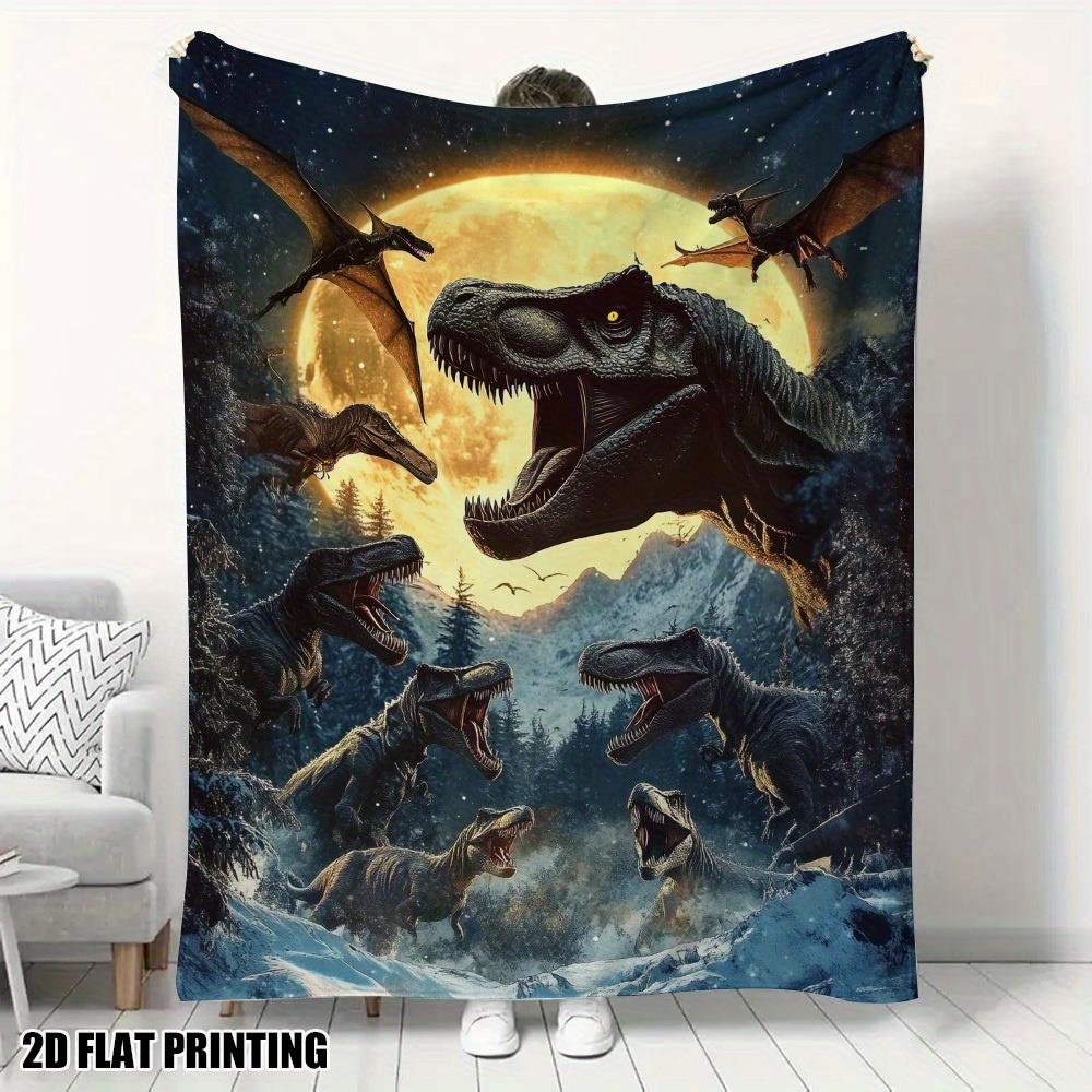 

Dinosaurs and Nighttime Forest Patterns Flannel printed blanket suitable for all seasons for living room office sofa and travel 75x100cm