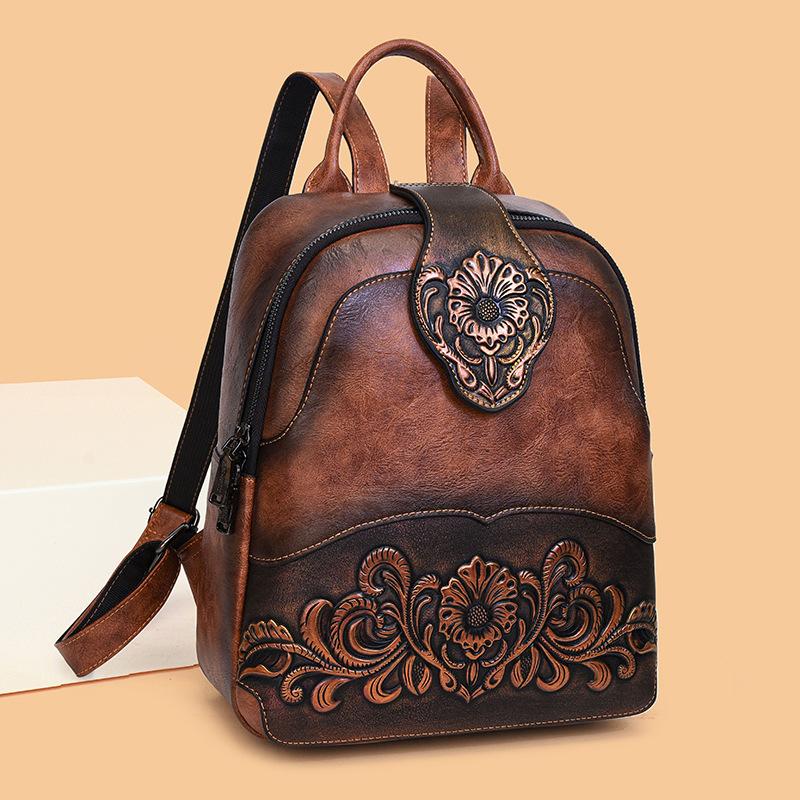 New Retro Women's Backpack with Embossed Splicing, Wear-resistant Large Capacity, New Popular Fashion Backpack