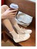 Cowhide Version of Old Leather Round Head Flat Bottom Sports and Leisure Shoes German Training Shoes Women's Board Shoes Lace-up Versatile White Shoes