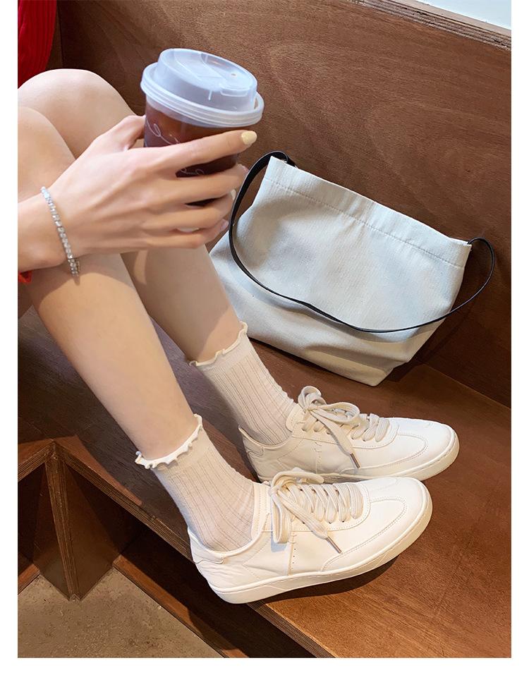 Cowhide Version of Old Leather Round Head Flat Bottom Sports and Leisure Shoes German Training Shoes Women's Board Shoes Lace-up Versatile White Shoes