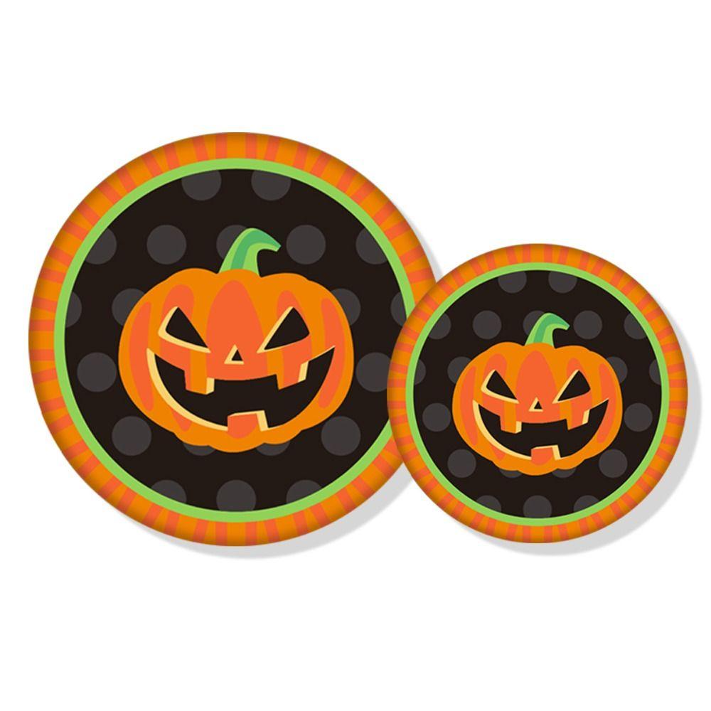 10pcs Simulation Pumpkin Cup Paper Plate Set Cup Plate Haunted House Props Ghost Festival