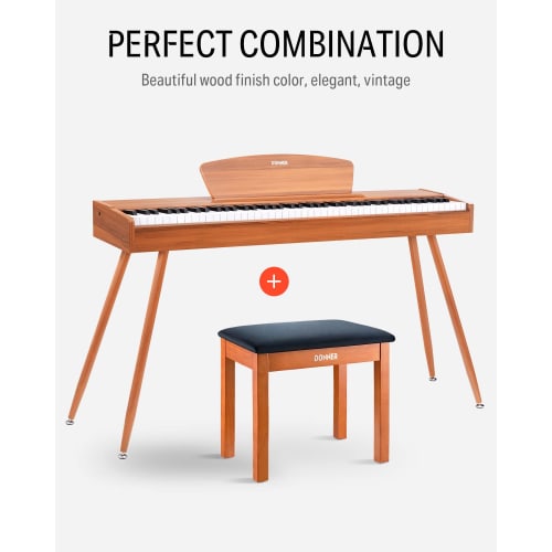 Donner Wooden Piano Stool with Sheet Music Storage, Keyboard Bench, Stable, Comfortable, Sturdy, Non-Slip, 140kg Weight Capacity, 52cm Wide X 34cm Dee