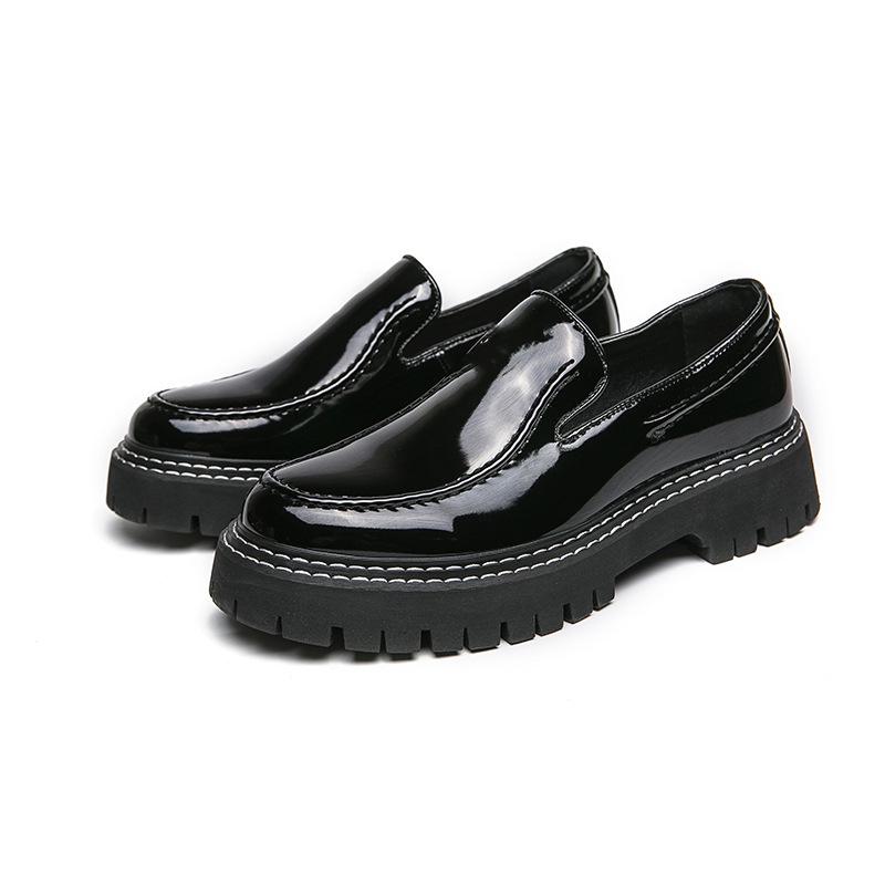 Men's Loafers New British Style Business Dress Glossy One-pedal Big Head Shoes Thick Sole Heightening Casual Leather Shoes