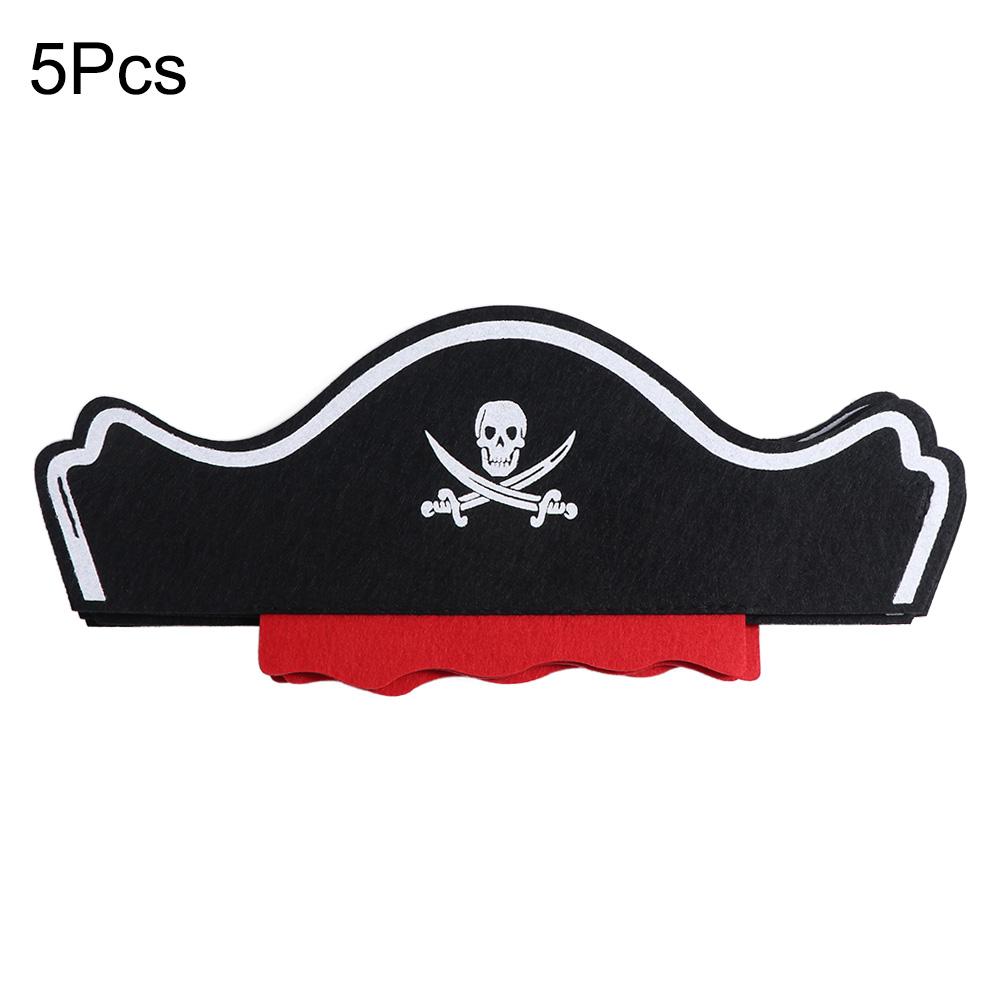 5 Stück Partyzubehör Schwarzer Filz Piratenhut Horror Cosplay Requisite Totenkopf Piratenkapitän Mütze Cosplay