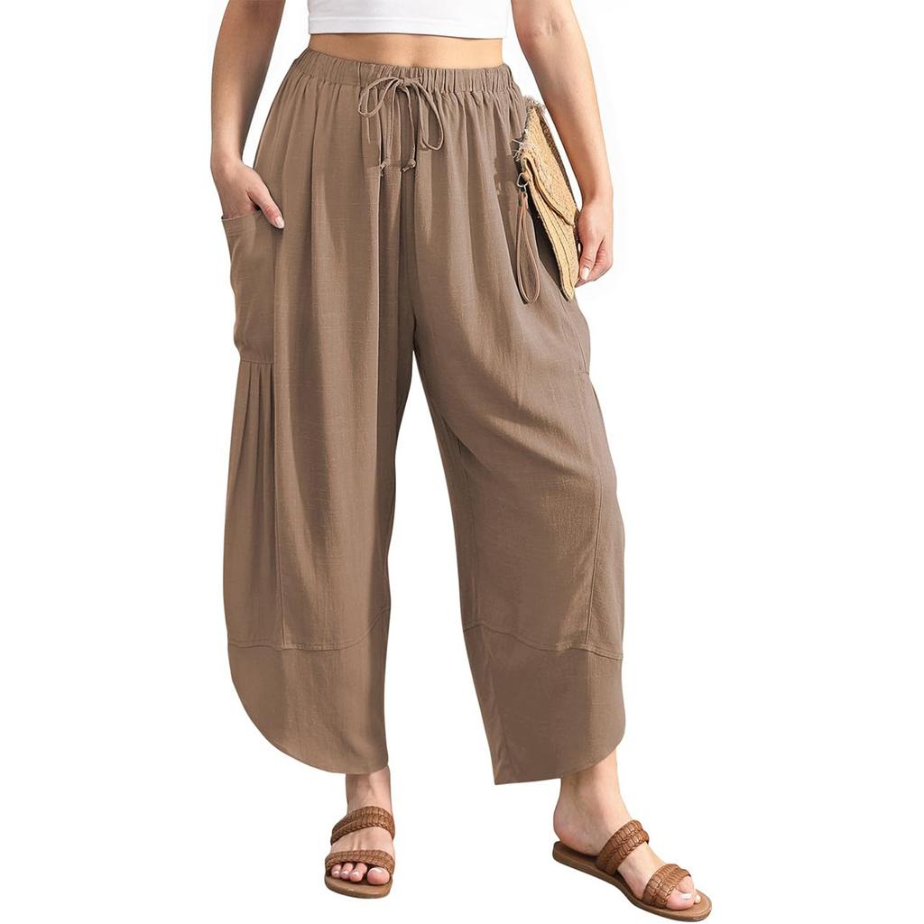 Women's Solid Color Pleated Waist Loose Wide Leg Straight Leg Pants