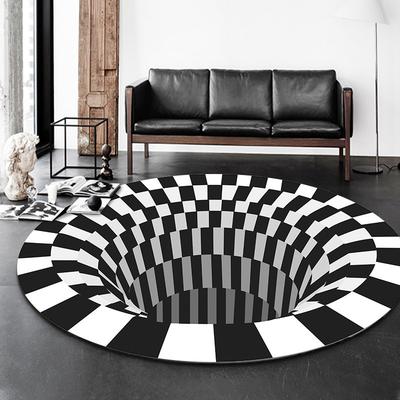 3D Optische Illusion Runder Teppich Gittermuster Geometrisches Design Matte Modern Künstlerische Heimdekoration Rutschfester Teppich für Wohnzimmer
