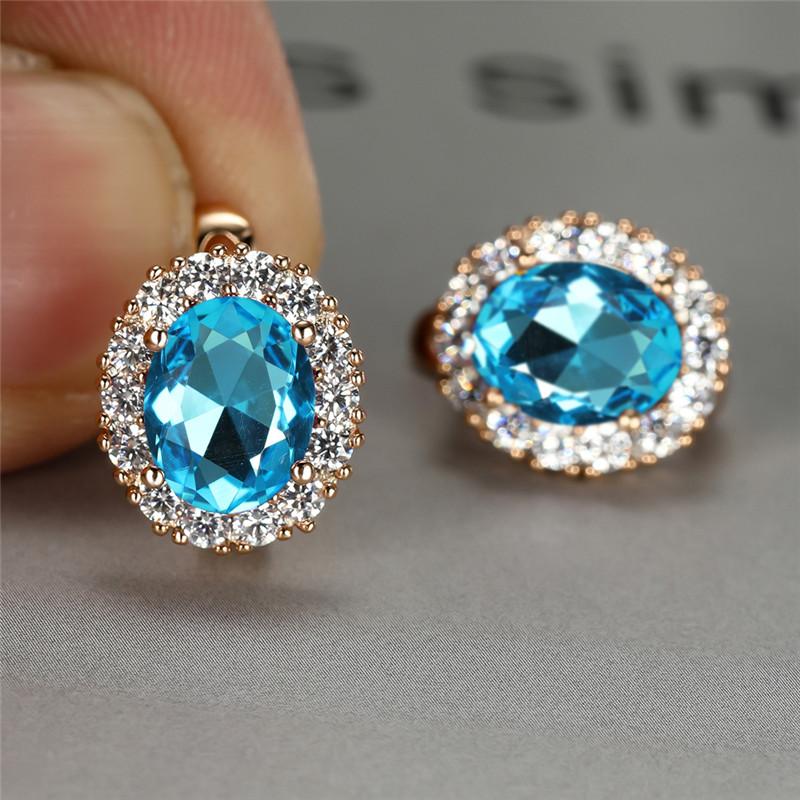 

Изящные свадебные серьги с овальным кристаллом и красным цирконием, модные женские серьги из розового золота, свадебные украшения для женщин