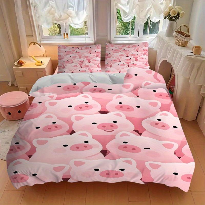 3pcs Animal-themed Piggy Pinky Soft and Comfortable Breathability, Bedding Set, Machine Washable, Suitable for All Seasons127