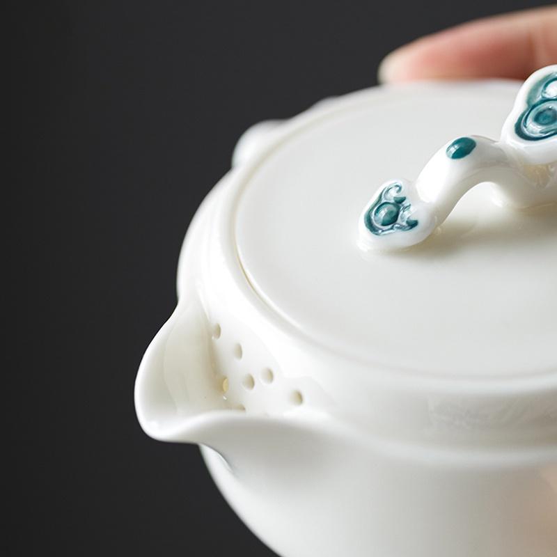 Ceramic Quick Tea Cup One Pot Three Cups White Porcelain Portable Tea Brewing Pot