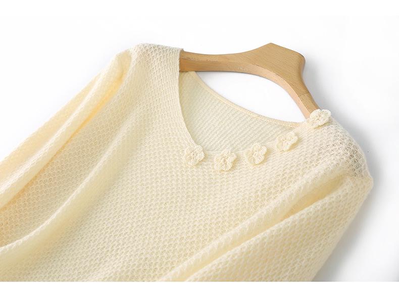 100% Silk Wool French Floral Patchwork Collar Sweater - Women's Autumn Winter Crochet Knitwear, Lazy Style