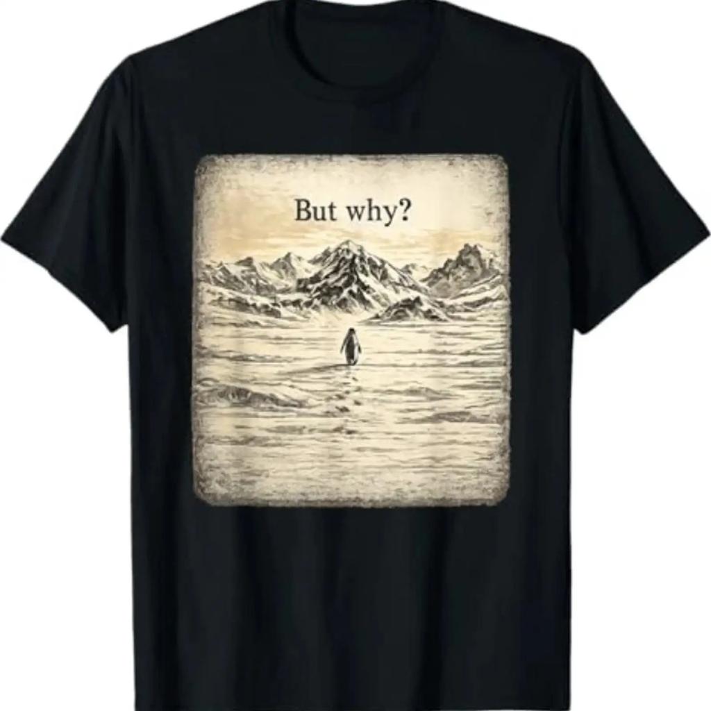 But Why Penguin Meme T Shirt vintage Washed Versatile Slightly Stretched homme graphic streetwe