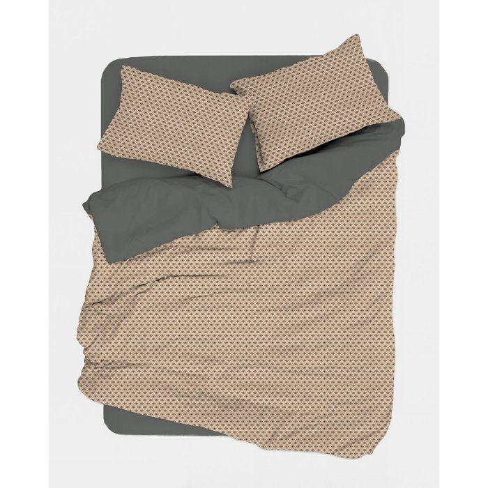 Parure de lit - 1 housse de couette 140 x 200 cm + 1 taie d'oreiller 60 x 60 cm - 100% coton renforcé - Gris / Beige