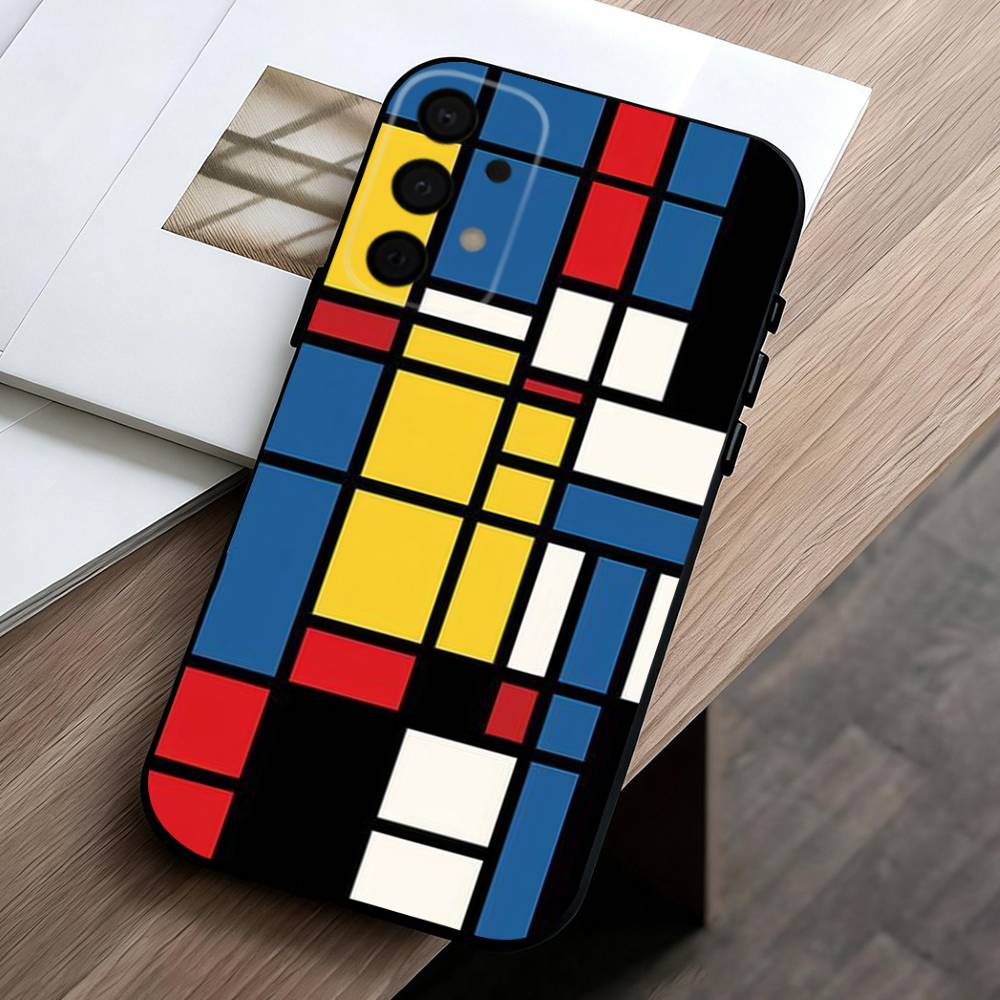Grid T-TOPLBPCS M-Mondrian Phone Case For Samsung Galaxy A73,A72,A71,A70,A53,A52,A51,Soft Silicone Black Cover